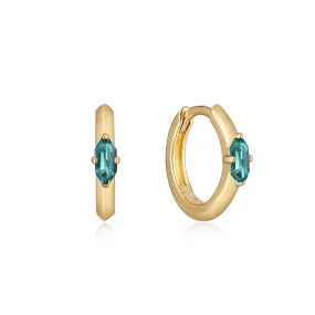 TEAL SPARKLE EMBLEM HUGGIE HOOP EARRINGS