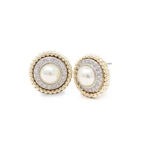 Tone Tone Pearl and Pave Stud Earrings