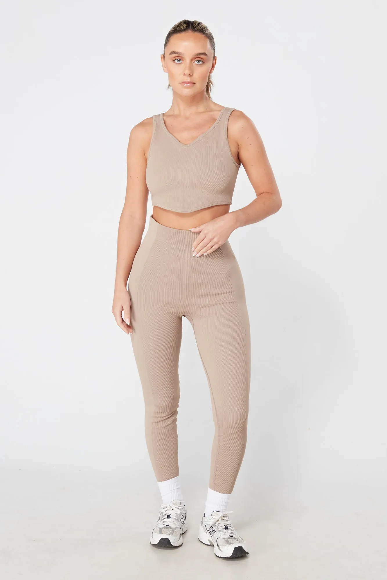 Twill Active Ribbed Legging - MOCHA