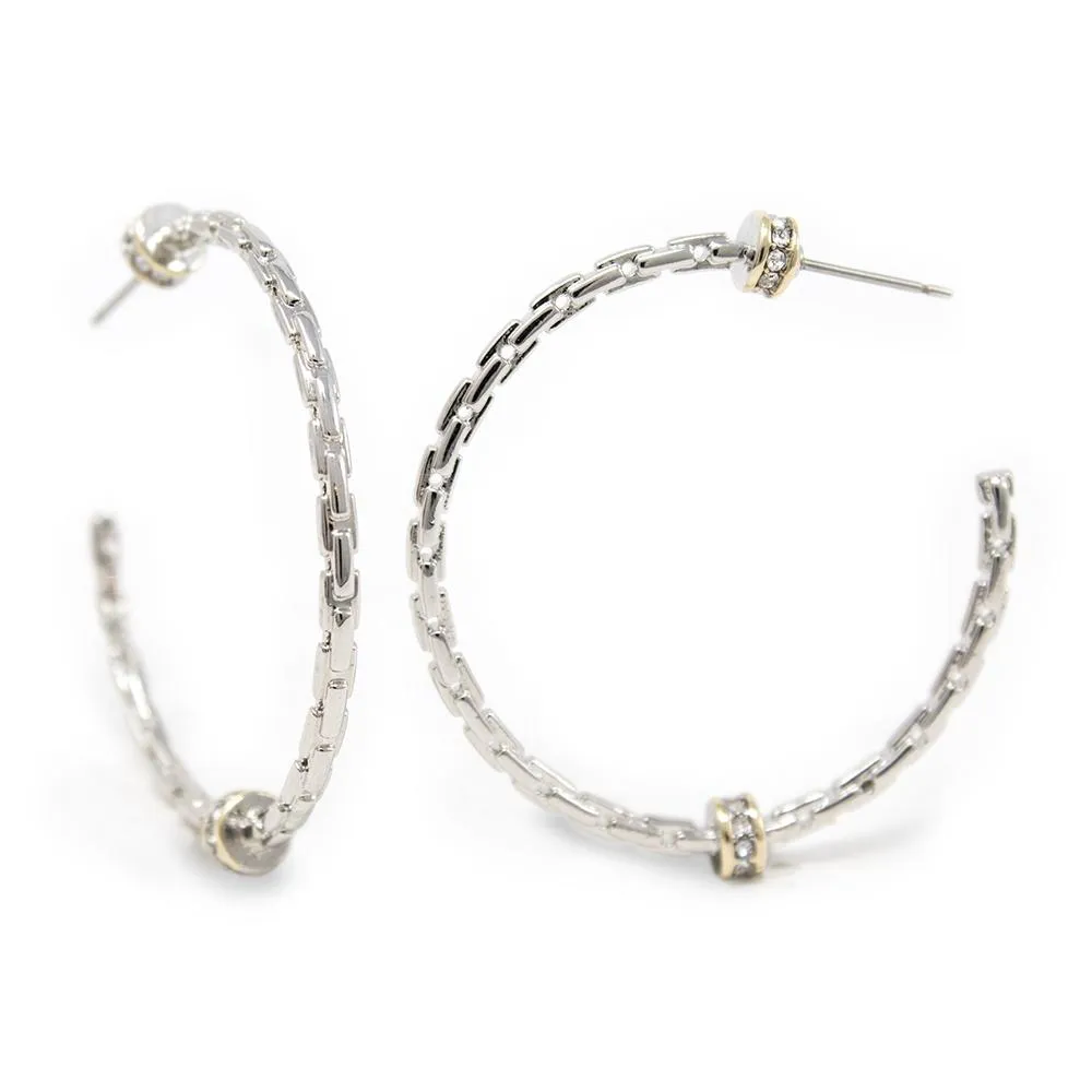 Two Tone Links Open Hoop CZ