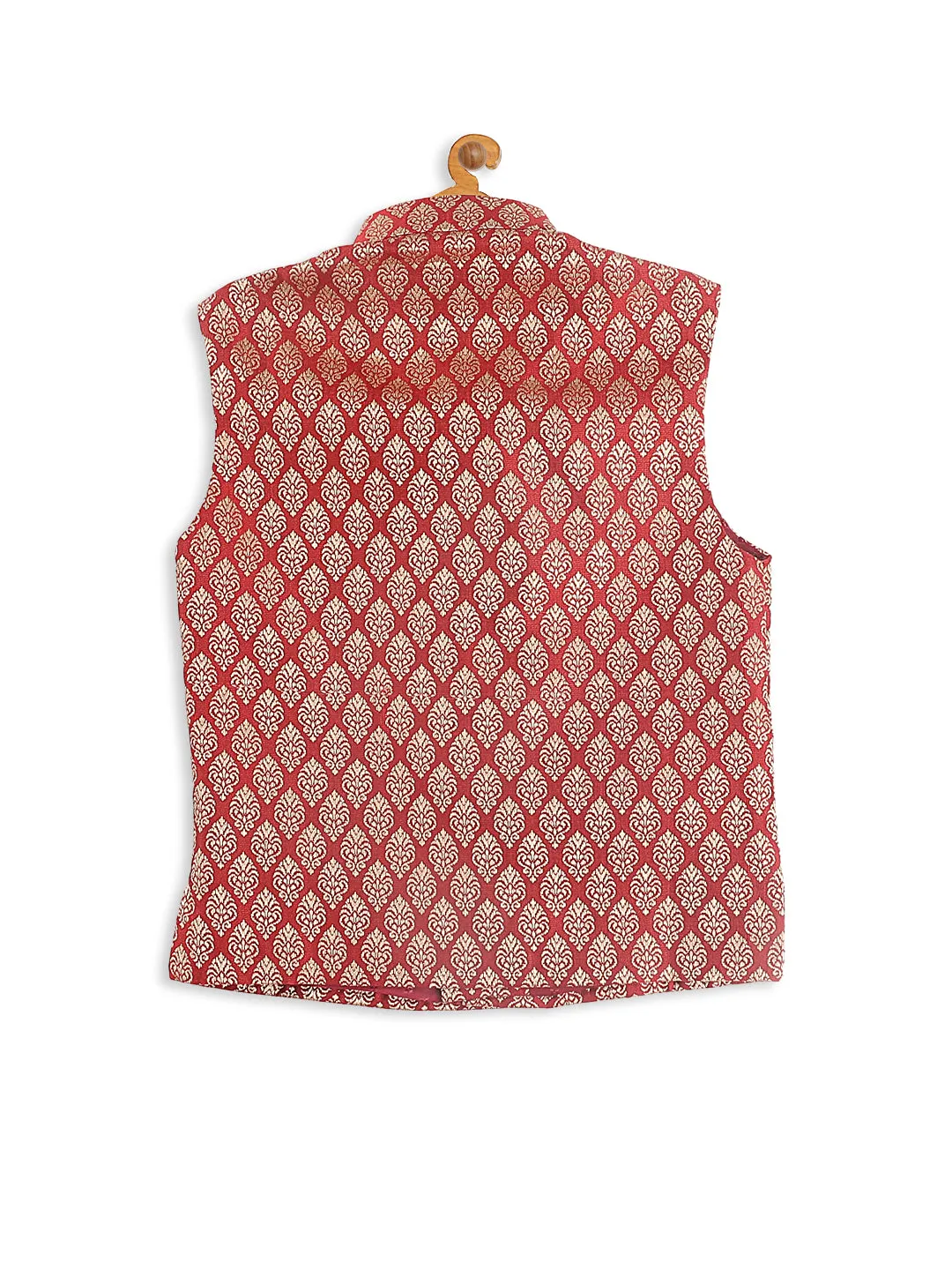 VASTRAMAY Boys Gold-Toned & Maroon Woven Design Nehru Jackets