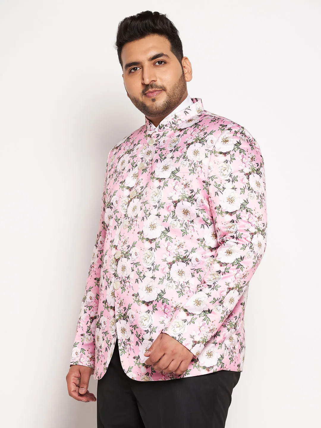 VASTRAMAY Plus Size Men's pink Silk Blend Jodhpuri