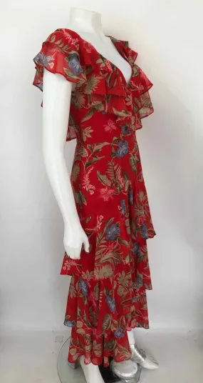 WAYF Red Green Multi Floral Print Maxi Length Size SMALL (S) Dress