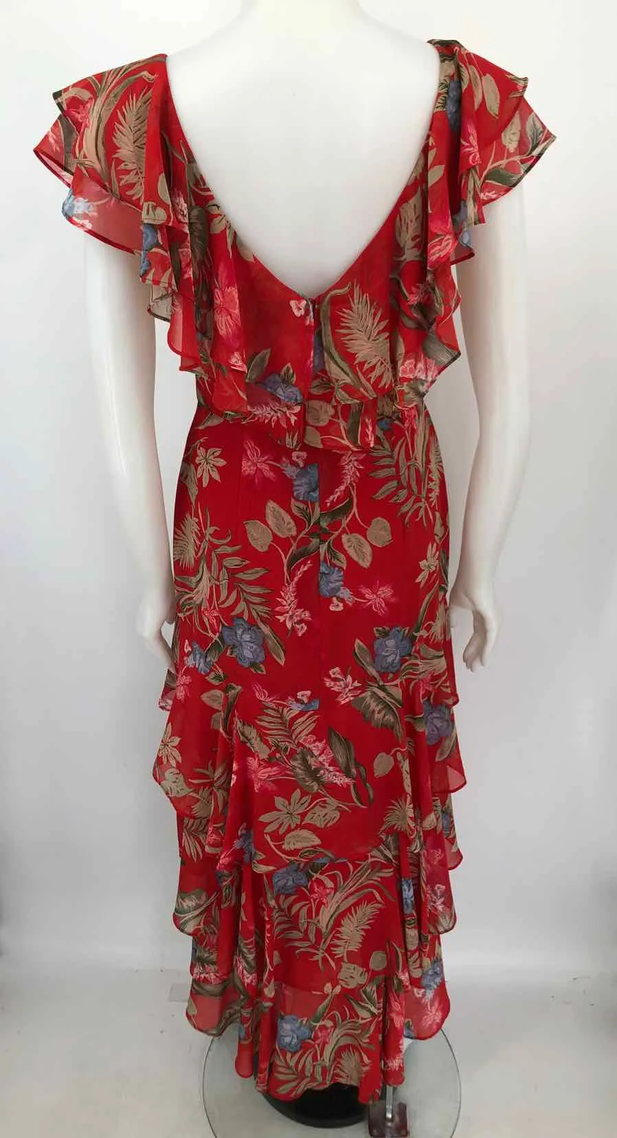 WAYF Red Green Multi Floral Print Maxi Length Size SMALL (S) Dress