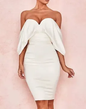 White Drop Shoulder Strapless Dress