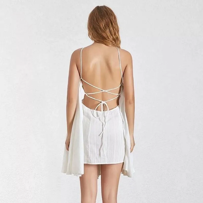 White Flared Short Backless Dress