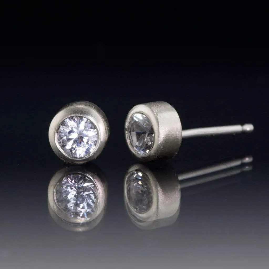 White Sapphire Gold or Platinum Bezel Stud Earrings