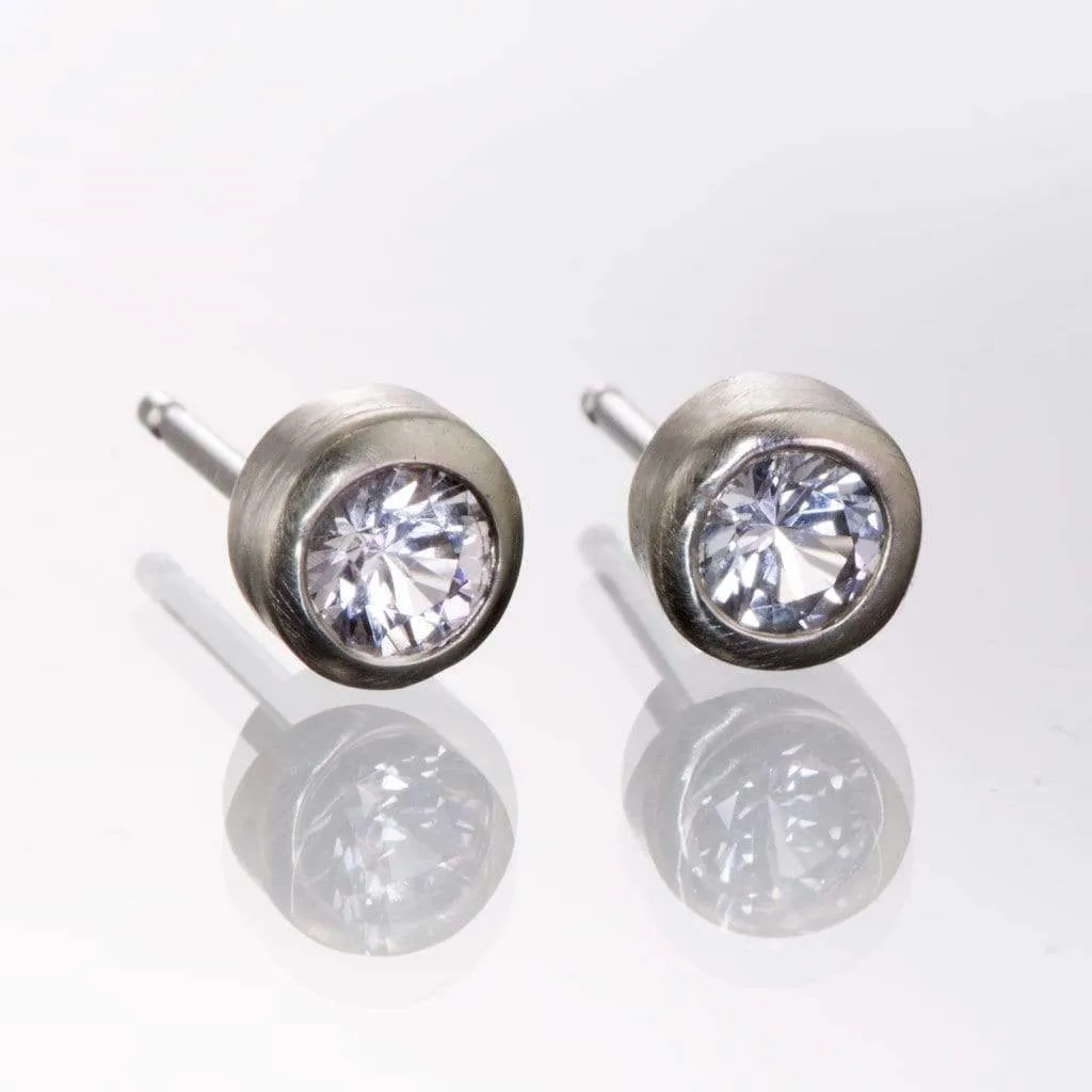 White Sapphire Gold or Platinum Bezel Stud Earrings