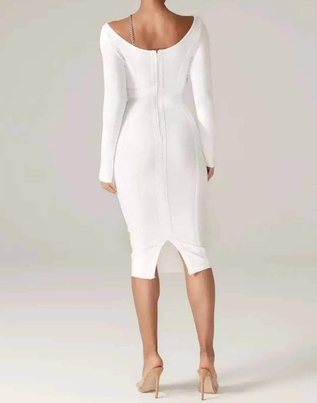 White Sequin Detailed Bandage Midi Dress