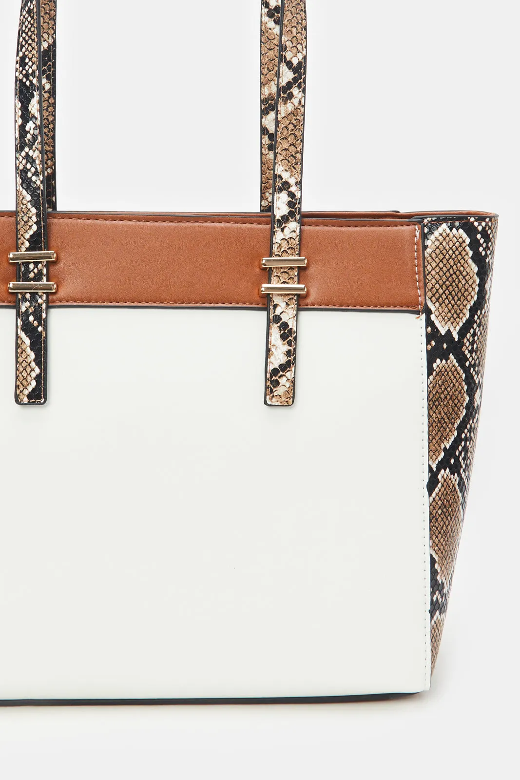 Women White And Tan Animal Print Tote Bag