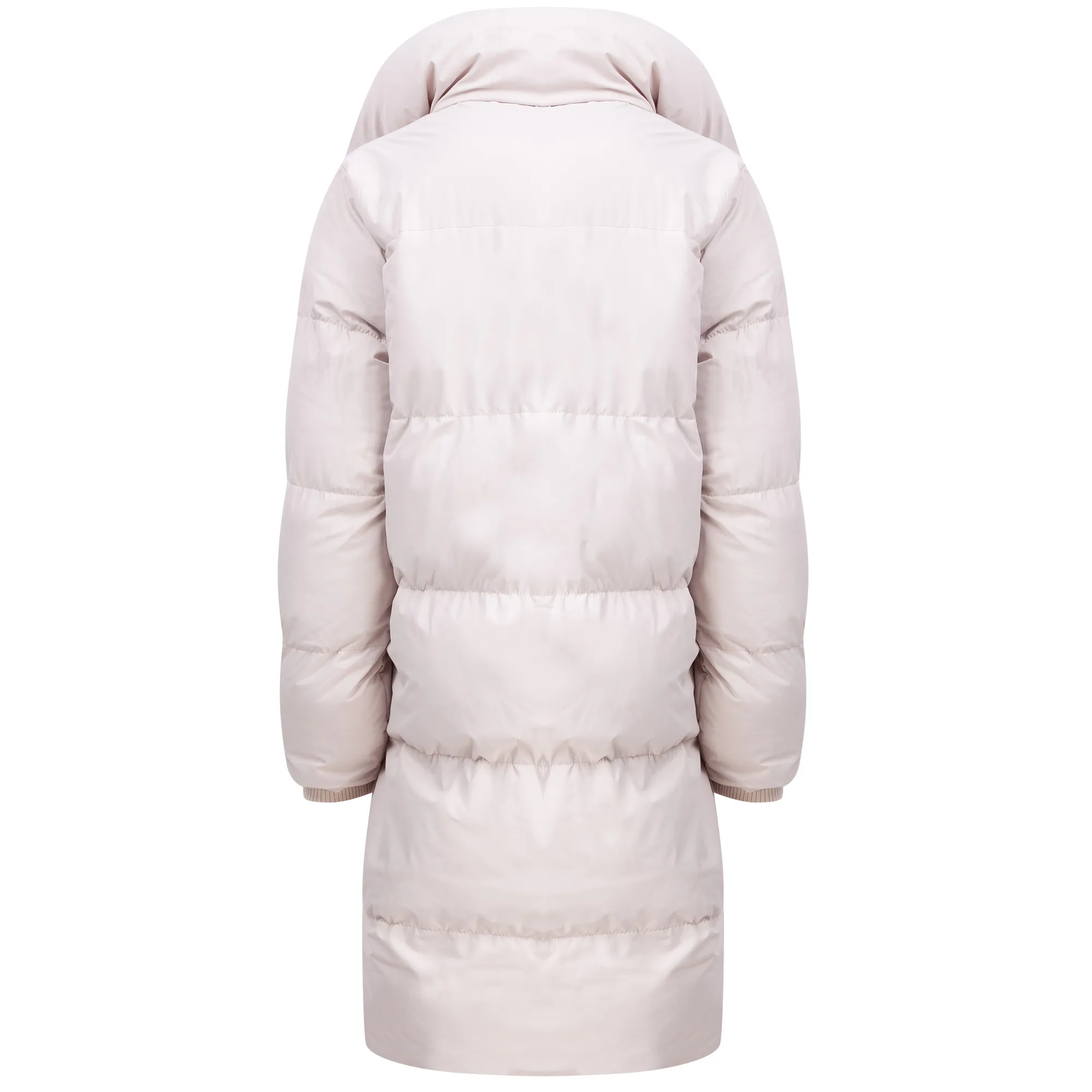 Women’s Long Quilted Padded Shawl Neck Cream Coat