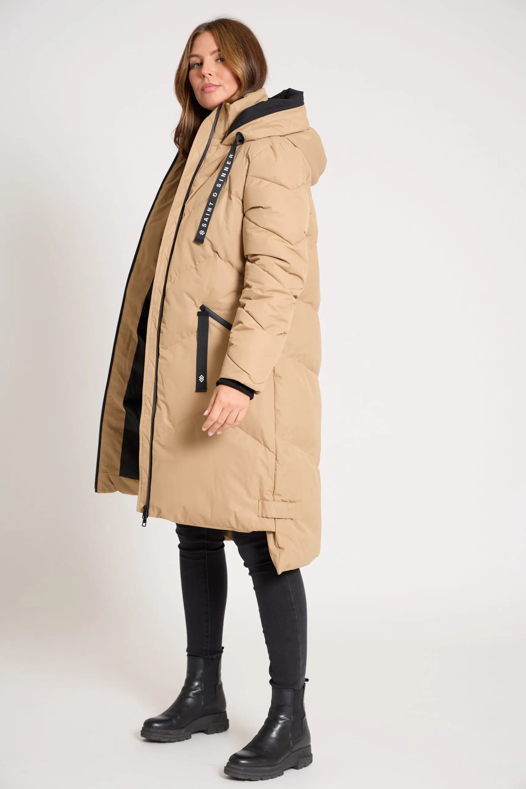 Women’s Long Padded Camel Hooded Winter Coat