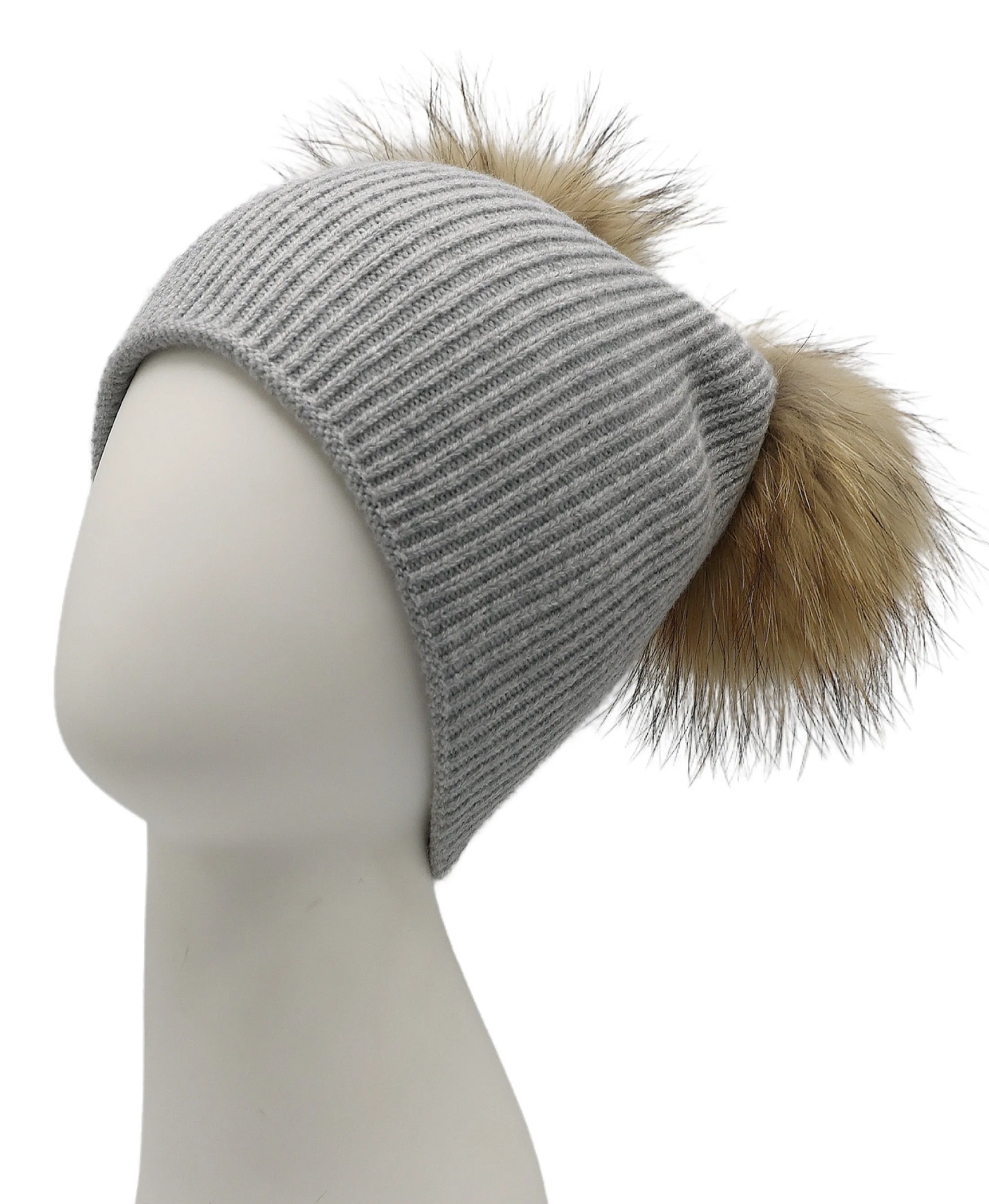 Wool Knit Hat w/ Double Fur Poms