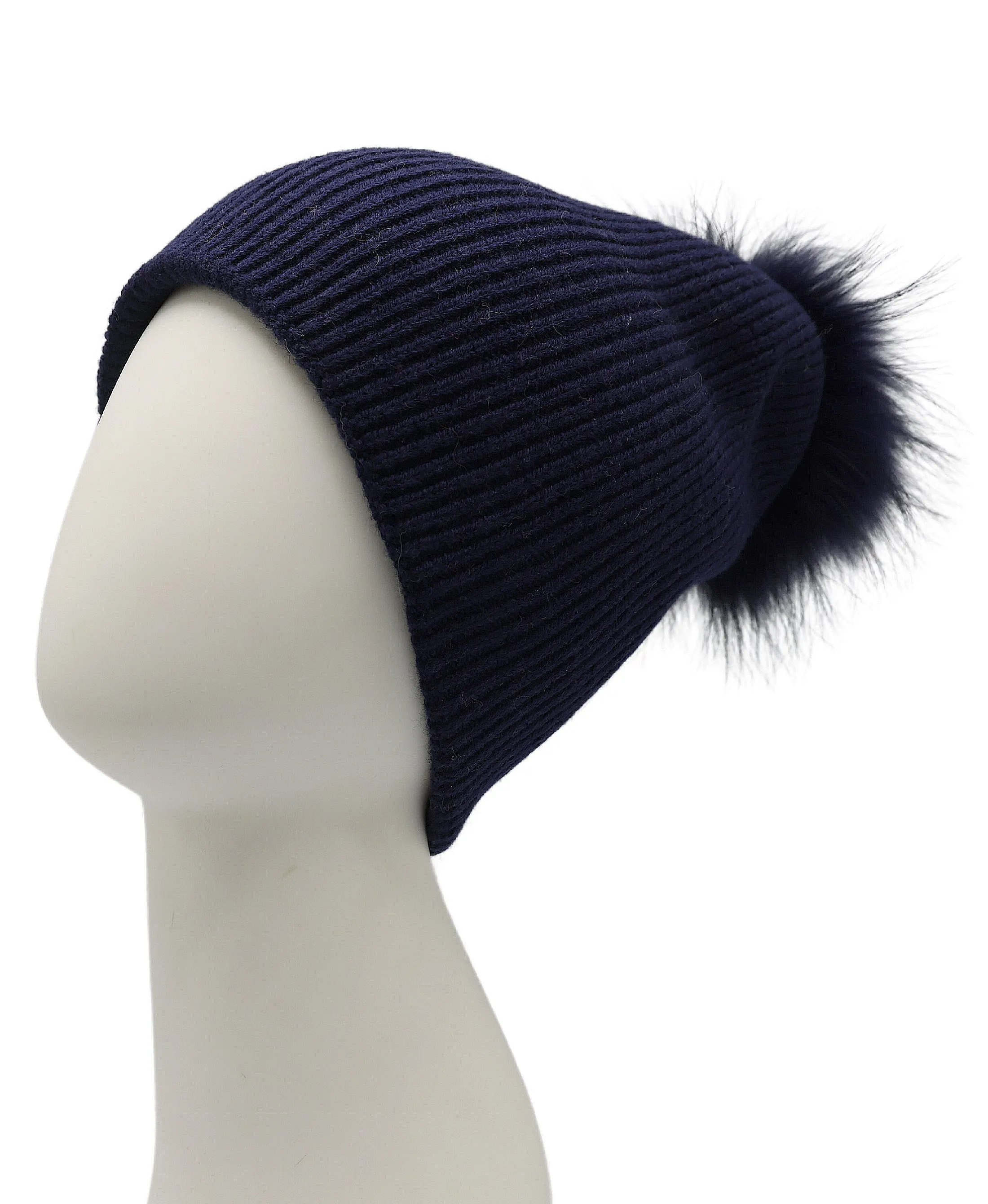 Wool Knit Hat w/ Fur Pom