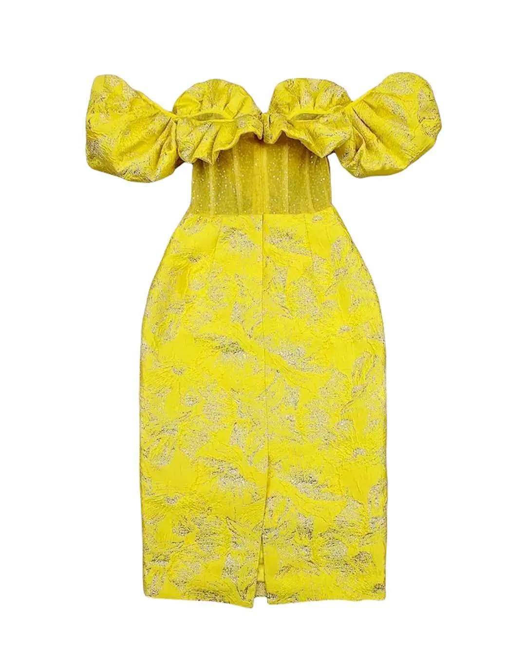 Yellow Knitted Jacquard Bandage Dress