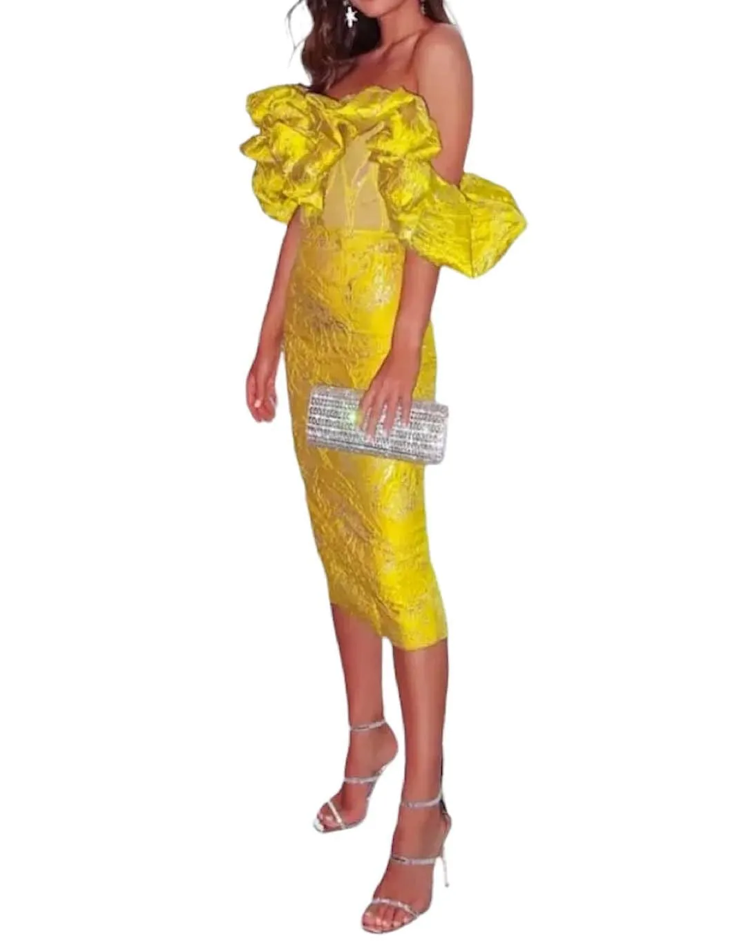 Yellow Knitted Jacquard Bandage Dress