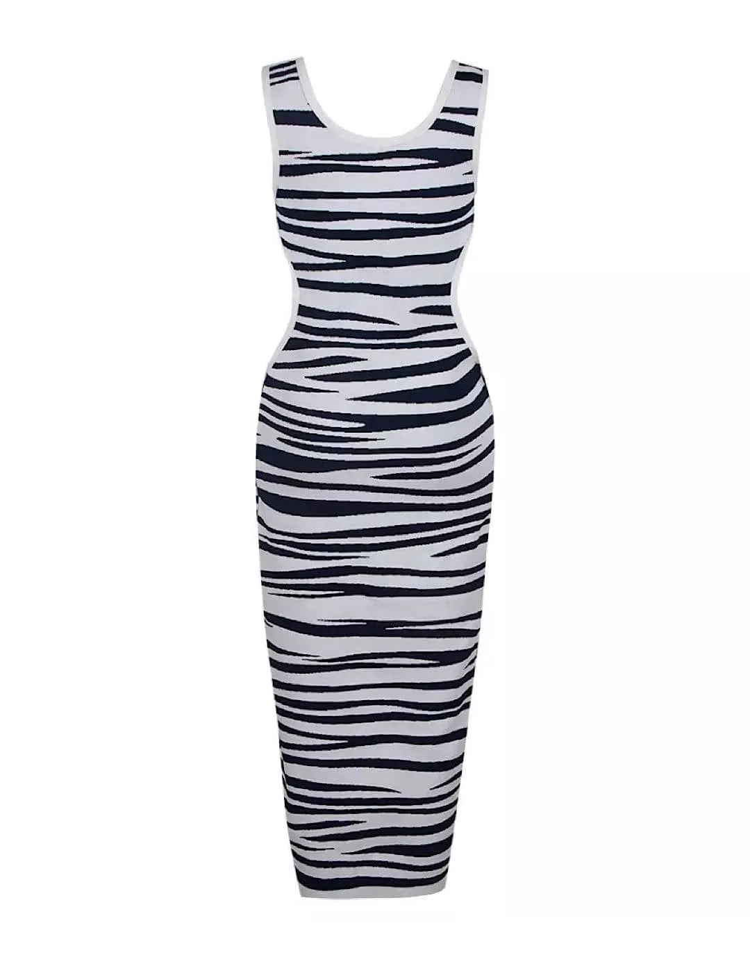 Zebra Print Cutout Long Knit Dress